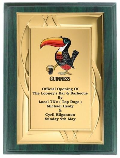 Green Wood/Gold Metal Plaque