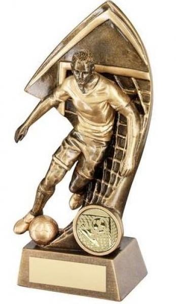 Gold/Bronze Male Footballer With Net Backdrop Trophy