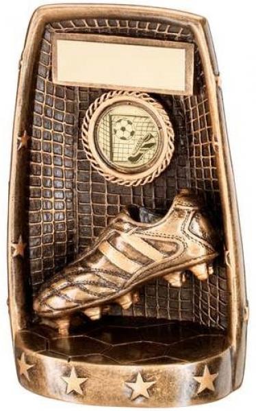 Bronze/Gold Football Boot And Net Trophy