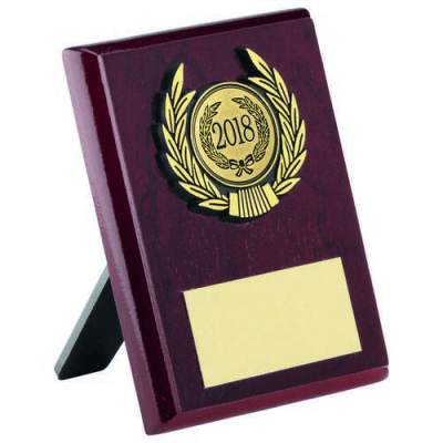 Rosewood Plaque And Gold Trim Trophy