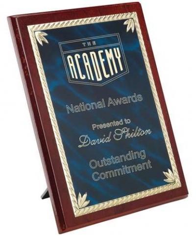 Rosewood Plaque With Blue|Gold Aluminium Front