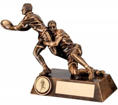 Bronze/Gold Double Rugby 'Tackle' Figure Trophy