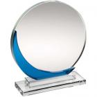 Clear Glass Round Plaque with Blue Accent