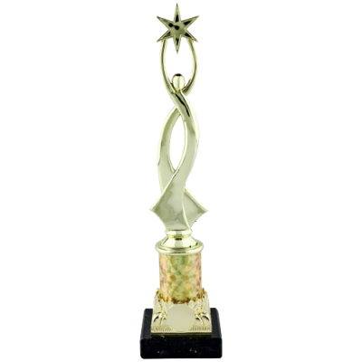 Gold Finish Star Design Trophy With Gold Column On Black Marble Base