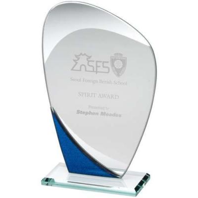 Jade Blue & Clear Glass Curved Plaque