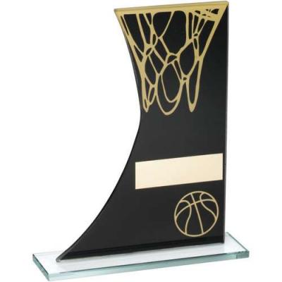 black/gold printed basketball glass plaque