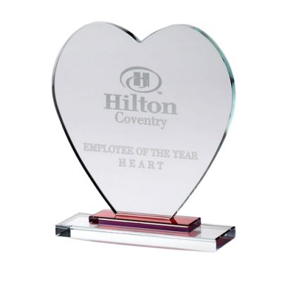 Clear Glass Heart with Red Stepped Base