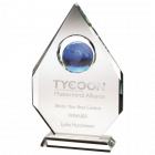 Clear Glass Diamond Plaque with Blue Globe