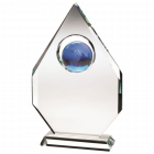 Clear Glass Diamond Plaque with Blue Globe