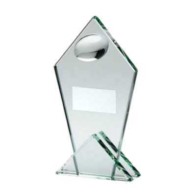 Jade Glass Pointed Plaque with Half Rugby Ball