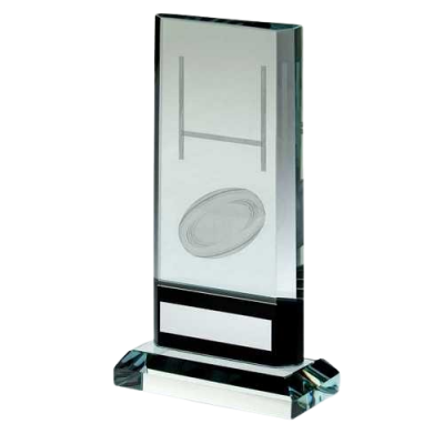 Clear Glass Plaque with Lasered Rugby Image