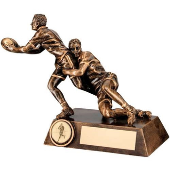 Bronze/Gold Double Rugby 'Tackle' Figure Trophy