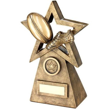 Bronze/Gold Rugby Ball/Boot On Star And Pyramid Trophy