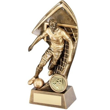 Gold/Bronze Male Footballer With Net Backdrop Trophy