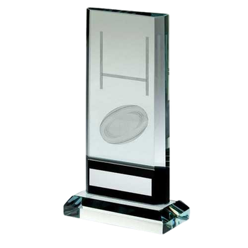 Clear Glass Plaque with Lasered Rugby Image