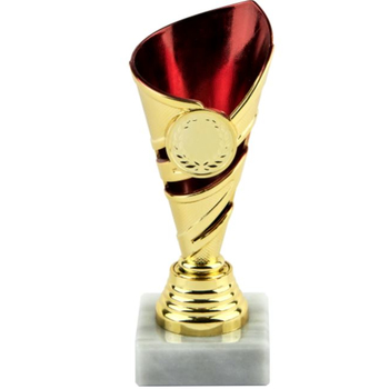 Gold/Red Cup on White Marble Base